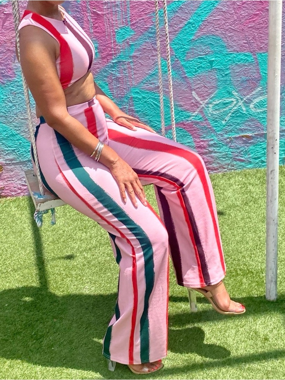 PrettyLittleThing Pink Striped Wide Leg Pants
